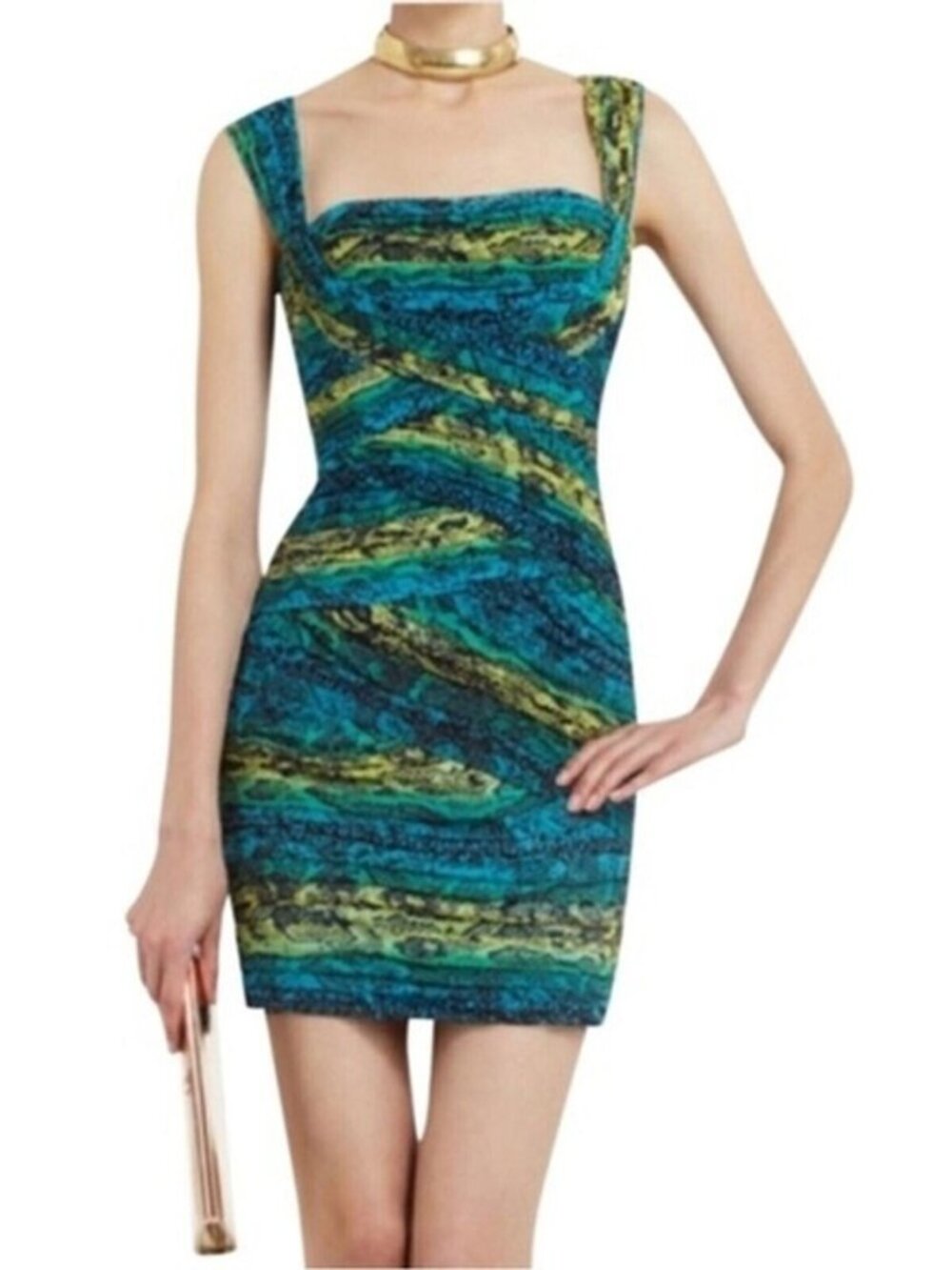 BCBGMAXAZRIA 'Ivita' Aqua Snake Print Ruched Mini Dress XS